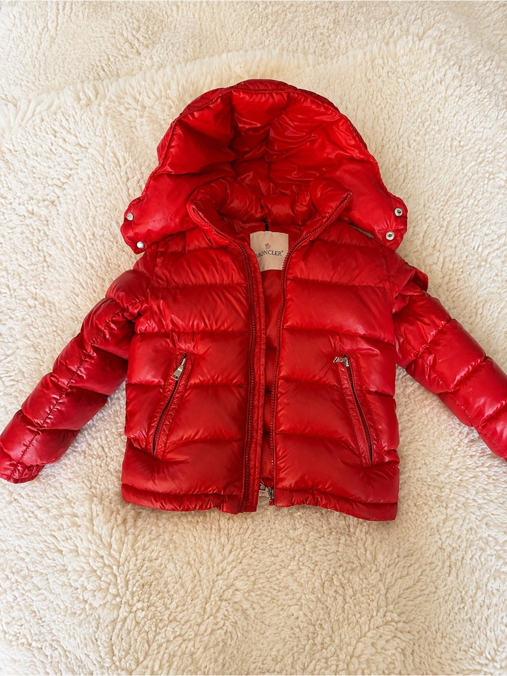 Moncler Red Quilted Down Jacket with Hood